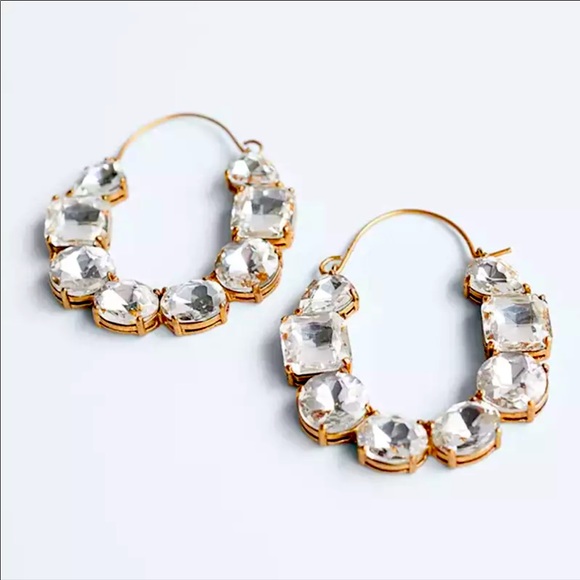 Zara Geometric Rhinestone Gold Hoop Earrings - Picture 4 of 5